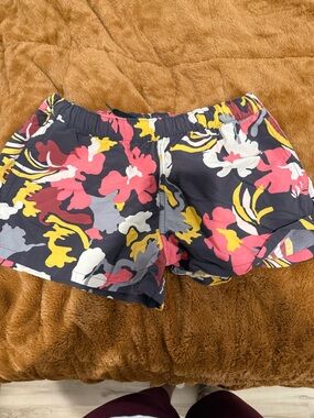 Patagonia Navy Floral Athletic Shorts with Pink & Yellow Accents